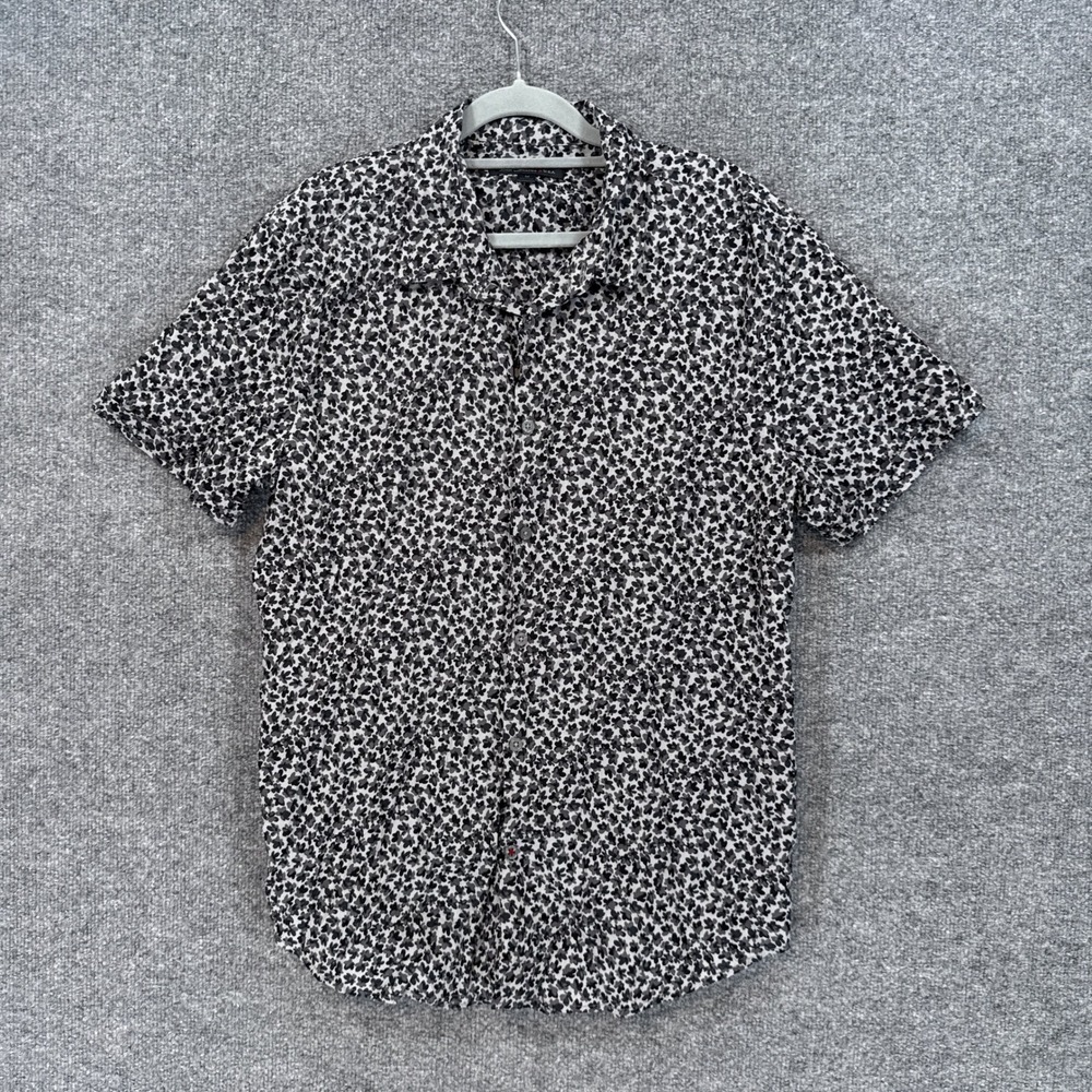 John Varvatos Shirt Mens Medium Gray Floral Short Sleeve Button Up Casual
